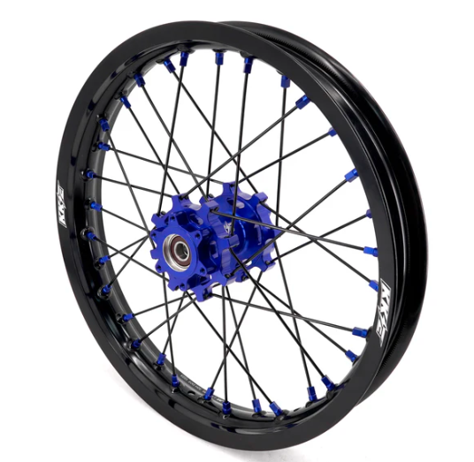 Blue hub and nipples / black rim and spokes