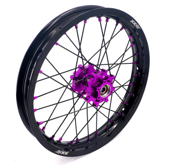 Purple hub and nipples / black rim and spokes