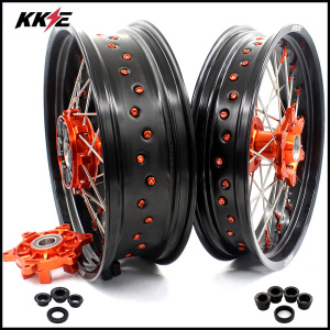 KKE 3.5*17/4.5*17 Cush Drive Supermoto Rims for KTM 625 SMC 640 LC4 660 SMC Orange Nipples