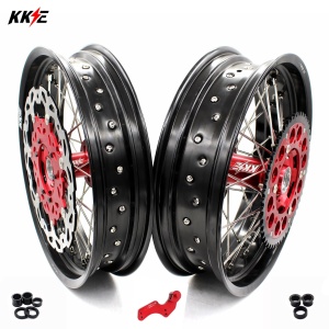 KKE 3.5 & 4.25*17in. Supermoto Rims for Honda CRF250R 14-25 CRF450R 13-25 Red&Black Disc
