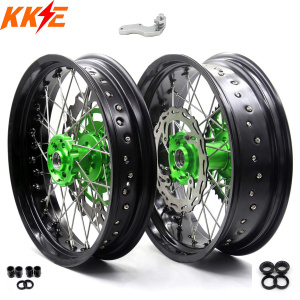 KKE 3.5/4.25*17inch For KAWASAKI KX250F KX450F 2006-2018 Supermoto Rims With Disc&Sprocket Green