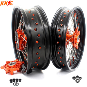 KKE 3.5/5.0 CUSH Drive Supermoto Wheels for KTM 625 SMC 640 LC4 660 SMC Orange Nipples