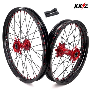 KKE Factory Stock KKE 21" & 18" E-Bike Spoke Wheels Rims Fit SurRon Ultra Bee 2023-2024 Red Hub & Black Rim
