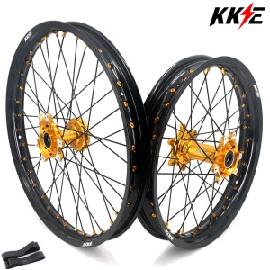 KKE Factory Stock KKE 21" & 18" E-Bike Spoke Wheels Rims Fit SurRon Ultra Bee 2023-2024 Gold Hub & Black Rim