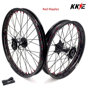KKE Factory Stock KKE 21" & 18" E-Bike Spoke Wheels Rims Fit SurRon Ultra Bee 2023-2024 Black Hub & Red Nipples