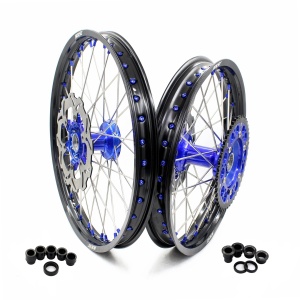 KKE 21"&19" Mx Dirtbike Casting Wheels For YAMAHA YZ125 YZ250 1999-2016 YZ250F YZ450F 2003-2015 Blue Nipples With Disc
