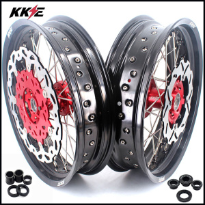 KKE 3.5/4.5*17" Cush Drive Supermoto Rims For HONDA XR650R 2000-2008 Red & Black
