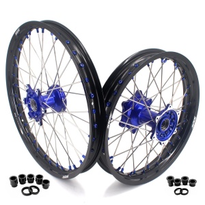 KKE 21"&19" Mx Dirtbike Casting Wheels For YAMAHA YZ125 YZ250 1999-2016 YZ250F YZ450F 2003-2015 Blue Nipples With Disc